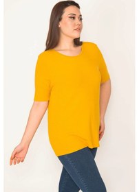 Resim Şans Kadın Hardal Bisiklet Yakalı Kendinden Çizgili Bluz-hardal Hardal 