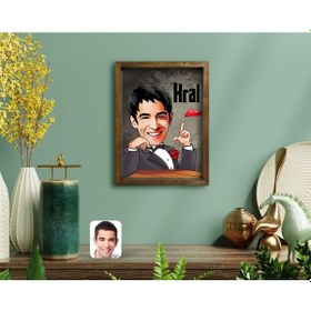 Resim Kişiye Özel Kral Karikatürlü Doğal Masif Ahşap Çerçeveli Tablo-3 (551062459) 