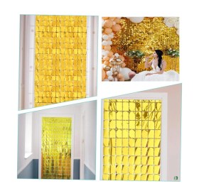 Resim Derin Stok Ekstra Metalize Altın Renk Disko Dikdörtgen Kesim Kapı Perdesi Dekorasyon 1x2 Metre 