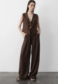 Resim Kahverengi 3 Bağcıklı Yelekli Müslin Takım Kahverengi 