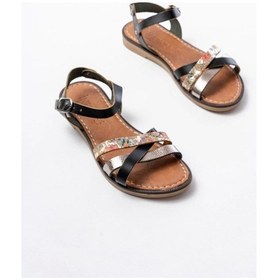 Resim 205-015 Siyah Garni Ortopedik Hakiki Deri Dolgu Kadın Sandalet Siyah 