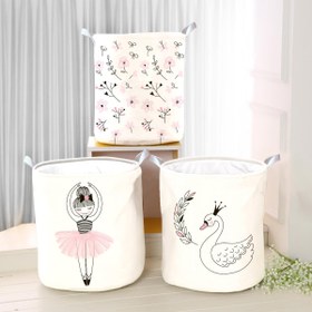 Resim Beyaz Bebek Çocuk Odası Katlanabilir Kirli Çamaşır ve Oyuncak Sepeti Model 0013 