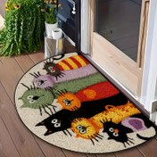 Resim Yarı dairesel mizahi karikatür kedi paspas - renkli, iç/dış mekan halısı, çıkşlar koridor balkon mutfaklara uygun; toz tutucu polyester malzemeden yapılmış dayanıkly mat. Kedilerle ilgilenenler İÇIN hediye, Şakacı önlük, şekerlemeli zemin kilimi oynayıcılar ev dekorasyona eğilimli ortamda uzun öm 