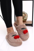Resim Peluş KZ28 Kiraz Desenli Kışlık Kadın Peluş Ev Terliği 