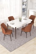 Resim Canisa Nef Serisi 70x114 Açılabilir Mdf Beyaz Masa Ceviz Ayak Masa Takımı Ve 4 Kiremit Sandalye 