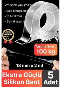 Resim 5 Adet Çok Amaçlı Çift Taraflı İz Bırakmaz Tamir Montaj Bandı Şeffaf Güçlü Silikon Bant 18 Mm X 2 Mt 