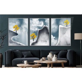 Resim Alüminyum Çerçeveli Gerçek Cama Baskı Sanat Temalı 3'lü Set Cam Tablo 0069 