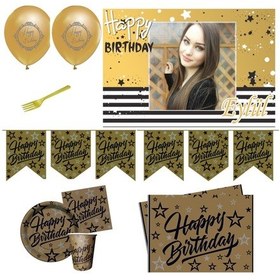 Resim Yetişkin Golden Stars Happy Birthday Doğum Günü Süsleri Parti Set 
