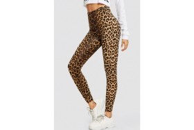 Resim Kadın Leopar Desenli Yüksek Bel Dar Kesim Esnek Tayt – Modern ve Şık Tasarım 