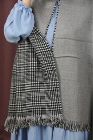 Resim Mim Eşarp Çift Taraflı Ekose Kışlık Omuz Şalı Gri 