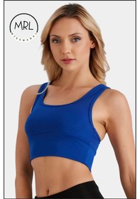 Resim Kadın Saks Mavi Sporcu Sütyeni Pedli Likralı Su Sporları Koşu Fitness Dans Sportsbra Saks Mavi 