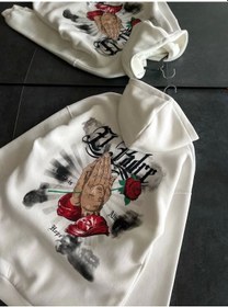 Resim Üç İplik Penye Uzun Kol Kapşonlu Baskılı Sweatshirt - Beyaz Karışık Çok Renkli 