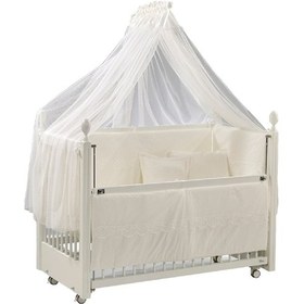 Resim Meltem Kids Kral Sallanır Ahşap Anne Yanı Beşik 60 x 120 CM Beyaz - Krem 