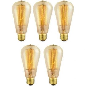 Resim Edison Flamanlı Armut ST64 Modeli Dekoratif Rustik Ampul 40 Watt E27 Duy - 5'li Paket 