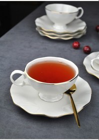 Resim 6 Kişilik 12 Parça Porselen Gold Yaldızlı Çay Neskafe Fincan Takımı 170 Ml Fincan Seti -lilyum Gold 