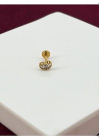 Resim Minimal Çift Taşlı Gold Piercing Gold 