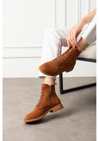 Resim Shoetek Marcello Kadın Bot&bootie Kauçuk Tabanlı Bağcıklı Taba Süet Taba Suet 