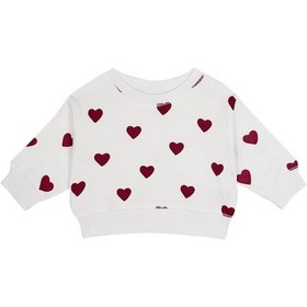 Resim Antebies Organik Gots Sertifikalı Kırmızı Kalp Desenli Uzun Kollu Manşetli Kız Bebek Sweatshirt 