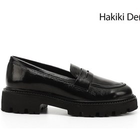 Resim Gönderi R Siyah Rugan Kalın Topuklu Hakiki Deri Loafer Ayakkabı Sıyah Rugan 