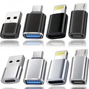 Resim 4'lü/8'li Hepsi Bir Arada USB Adaptörü, USB/USB-C/Lightning/Micro Arayüz Dönüştürücü, Siyah ve Beyaz Renkler, Hızlı Şarj + Transfer Tek Kademede, for iPhone 17/16/15/14/13/12/11 için Uygun 