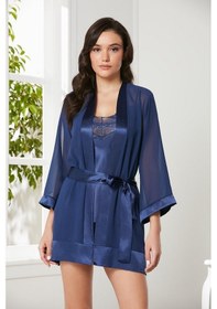 Resim Pierre Cardin Lacivert 3'lü Saten Dantelli Şort Ve Şifon Dantelli Sabahlık Takımı 2475 Lacivert 