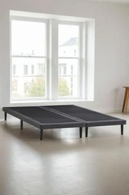 Resim Niron Yatak Slim Karyola 140x200 Çift Kişilik Baza, Metal İskeletli Yüksek Ayaklı Koyu Gri Keten Kumaşlı 