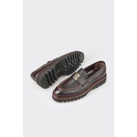 Resim Elle Elle Kahve Deri Erkek Klasik Loafer 