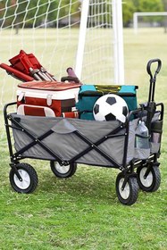 Resim Binbirreyon Katlanır 4 Tekerlekli Büyük Boy Gri Kamp Plaj Arabası Vagon Tip Taşıma Arabası Aa003 
