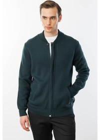 Resim Desen Triko Erkek Hakim Yaka Çelik Örgü Triko Yün Ceket Yeşil Yeşil 