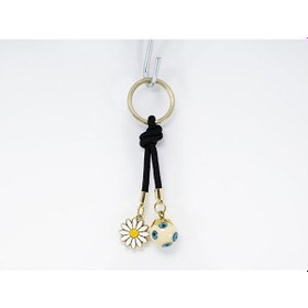 Resim Siyah Cam Nazar Boncuklu Papatyalı Anahtarlık, Hediyelik Cam Bonc 