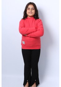 Resim Kız Çocuk Triko Düz Badi Ribanalı Balıkçı Yaka C68 Açık Kırmızı 