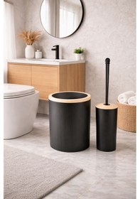 Resim 2 Li Banyo Seti Çöp Kovası Ve Tuvalet Fırçası Dc-6879 Siyah 