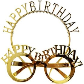Resim Happy Birthday Yazılı Taç Ve Happy Birthday Yazılı Gözlük Seti Altın Renk 