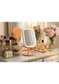 Resim Dokunmatik Led Işıklı Usb Şarjlı Makyaj Aynası Kare Pembe Gün Işığı Ve Beyaz Işık Özelliği-sm8036 Pembe 