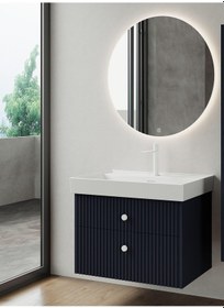 Resim Denko Marsilya 80 Cm Mat Lacivert Banyo Dolabı Takımı Antrasit 