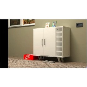Resim Yanları Raflı Iki Kapaklı Ayakkabılık 85x80x34 Cm Beyaz 