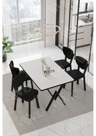 Resim Avvio Vanensi Elma Sandalye 80x120 Yemek Masası Mutfak Masası 4 Kişilik Masa Sandalye Takım Beyaz 