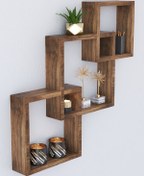 Resim Genel Markalar Natural Wood Work Ahşap Dekoratif Iç Içe Geçen 3 Lü Kare Duvar Rafı, Kare Masif Kitaplık, Banyo Rafı 