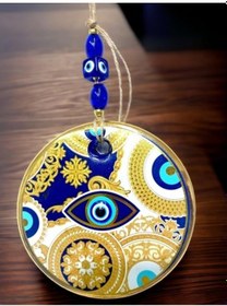 Resim Sarı Motifli İşlemeli Nazar Boncuk Gözlü Duvar Süsü 