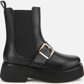 Resim Hotiç Kadın Siyah Lastik Detaylı Tokalı Kalın Tabanlı Düz Bot 01boh314870a100 01boh314870a100 Siyah 