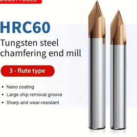 Resim Nano Kaplama ile Keskin, Aşınmaya Dayanıklı, Büyük Çip Çıkarma Derinliği olan 60° Tungsten Çelik 3-Flüe Kamfar Freze Aracı - CNC Makineleri, Metal İşleme ve Hassas Kesim için CNC Freze Aracı, Hassas Kesim Aracı, Şık Metalik Bitiş, Dayanıklı Aracı İnşası 