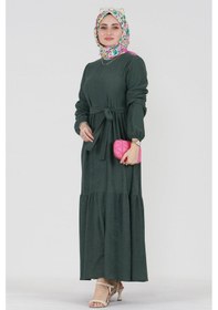Resim Sevitli Şura Fitilli Tesettür Elbise-yeşil-3301-kiremit Kiremit 