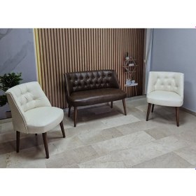 Resim Azra Mobilya Deri Çay Seti Koltuk Takımı - Bekleme Salonu - Cafe Mobilya - Ofis Mobilya - Balkon Mobilya Acıkahve-krem 
