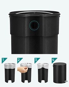 Resim Kozmetik Kovası, 3 Litre, Banyo Çöp Kutusu, Kapaklı Küçük Çöp Kutusu, Yumuşak Kapanır, Çıkarılabilir Plastik İç Kova, Banyo, Ofis, Çelik İçin, Mürekkep Siyahı Ltb011b01 Siyah 
