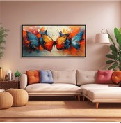 Resim Yağlı Boya Dokulu Tablo Renkli Kelebekler Siyah Çerçeveli U04020-178934 