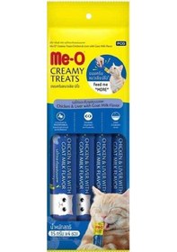 Resim Me-O Creamy Treats Tavuklu Ciğerli Keçi Sütlü Krema Kedi Ödülü 4 x 15 G 