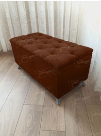Resim Lüks Sandıklı Kapitoneli Ayakucu Puf Bench 100 Cm Gümüş Ayak Kahve 
