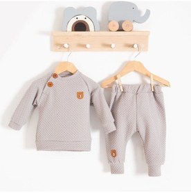 Resim 3-18 Ay Erkek Bebek Takımı Jakarlı Omuz Düğmeli 2'li Gri Gri 