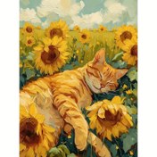 Resim 1 adet 5D Elmas Boyama Seti, Ayçiçekleri ve Kedi Tasarımı, 29,97x40,13 cm, Yuvarlak Tam Matkap Tuval, Yeni Başlayanlar İçin Kendin Yap Mozaik Sanatı, Hayvan Temalı Duvar Dekoru, El Sanatları Severler İçin İdeal Hediye 