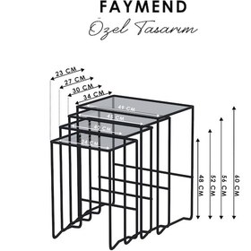 Resim Faymend Mimoza 4 Lü Zigon Sehpa, Metal Sehpa, Cam Sehpa ' Beyaz - Şaffaf' Beyaz - Şeffaf Cam 